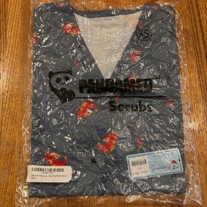 Men's Bluish Gray Scrub Top with Red Accents